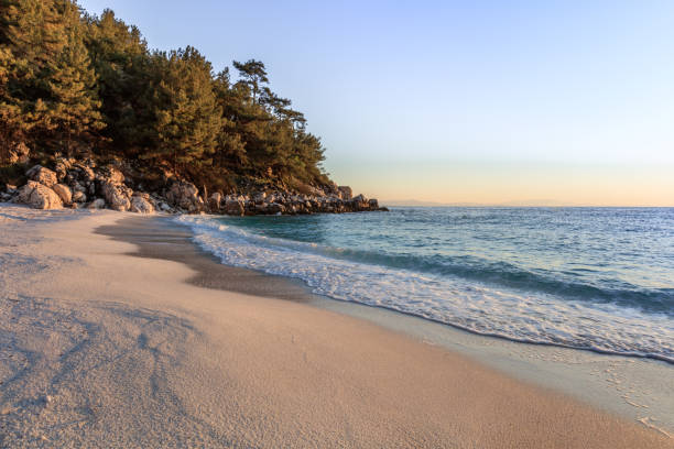 Marble beach (Saliara beach), Thassos Islands, Greece stock photo