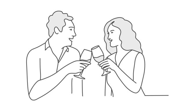 illustrations, cliparts, dessins animés et icônes de couples buvant du vin. - wineglass illustration and painting isolated on white clipping path