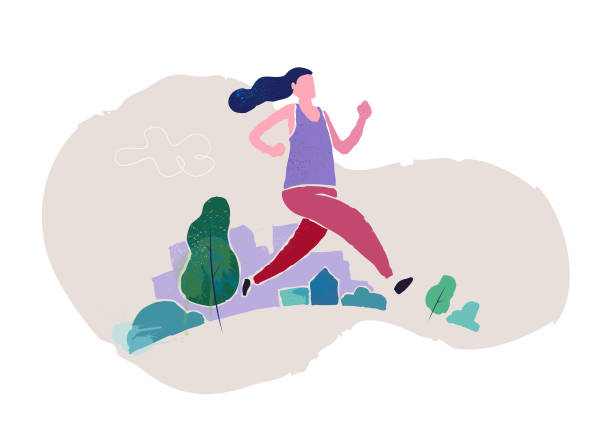 joggen, jogging, frau, sport - vektor illustration - langstreckenlauf stock-grafiken, -clipart, -cartoons und -symbole