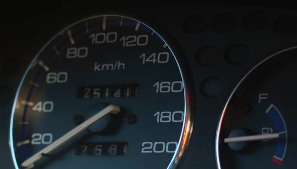 istock Car's speedometer on black background 1211850079