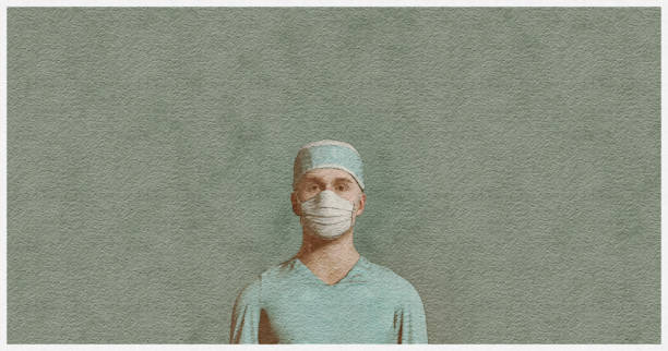 illustrations, cliparts, dessins animés et icônes de illustration d’un rendu 3d filtré à l’aquarelle représentant un travailleur de la santé masculin portant un masque protecteur pour éviter la propagation du virus. - infirmier