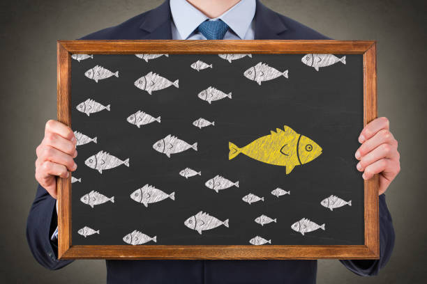 istock Going Your Own Way with Fishes on Blackboard Background 1211869438
