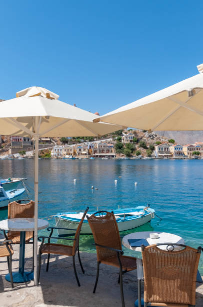 istock Harbourside restaurant Symi Town 1211870769
