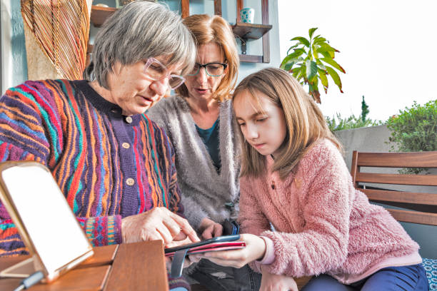 istock Three Generations of Women Relax on Balcony and Having Fun Using Smartphone 1211873444