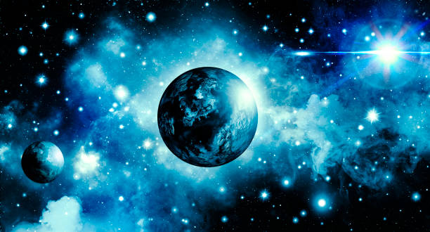 istock Outer space, astronomy, galaxy, bright star, blue, clouds, space, many stars, planets, rays, glitter, nebula, dark 1211881119