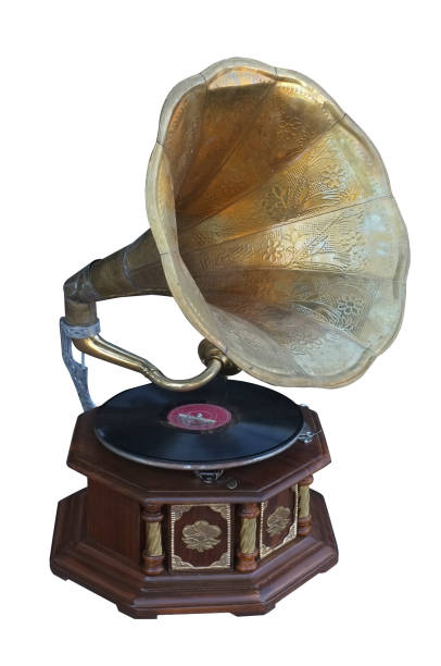 istock Retro old gramophone with horn  on white background 1211890633