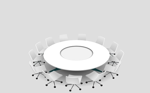 white round conference table and chairs on the white background