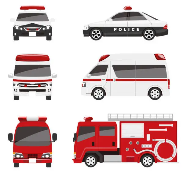 Vector illustration of Police car Ambulance Fire truck