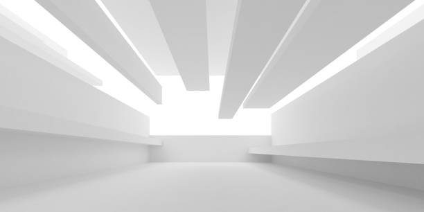 istock Abstract of white architecture space with light cast the shadow on the surface, Perspective of futuristic design, 3d rendering. 1211893418