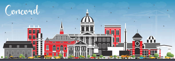 Concord New Hampshire City Skyline with Gray Buildings and Blue Sky. Concord New Hampshire City Skyline with Gray Buildings and Blue Sky. Vector Illustration. Business Travel and Tourism Concept with Historic and Modern Architecture. Concord USA Cityscape with Landmarks. concord new hampshire stock illustrations