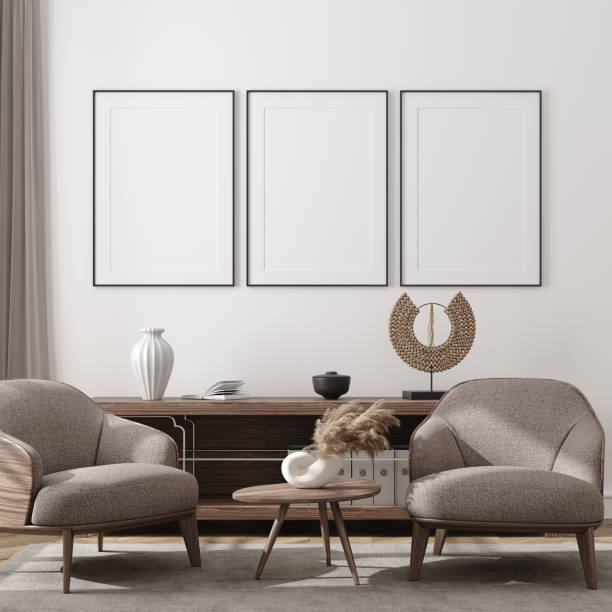 Mockup poster in modern living room interior background