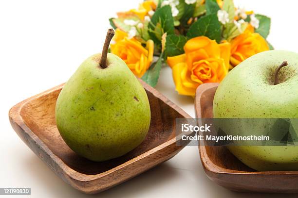 Pear And Apple With Flowers Stock Photo - Download Image Now - Apple - Fruit, Bowl, Color Image
