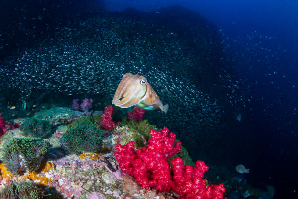 istock Curious Cuttlefish at dawn on a tropical coral reef (Richelieu Rock, Surin Islands) 1211909301