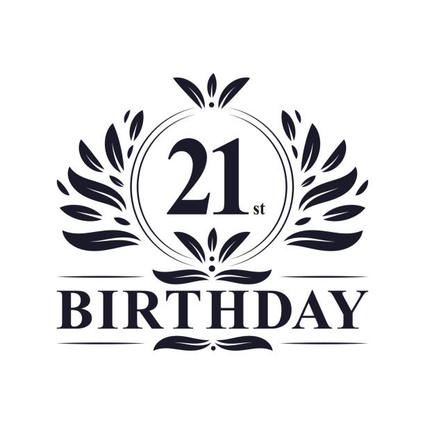 21 years Birthday logo, 21st Birthday celebration. 21st Birthday celebration, luxury 21 years Birthday logo design. 21st birthday stock illustrations