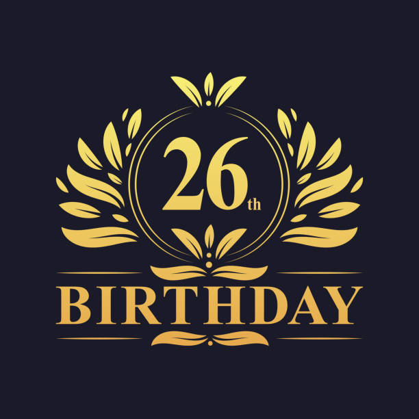 26th Birthday Design, luxurious golden color 26 years Birthday celebration.