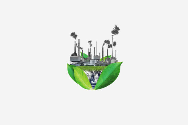 Pollution and Global Warming Concept, isolated on white background. Element of this image are furnished by NASA (https://svs.gsfc.nasa.gov/11650)
