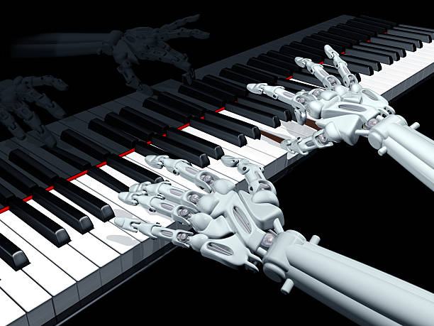 Robotic arms and fingers playing piano 