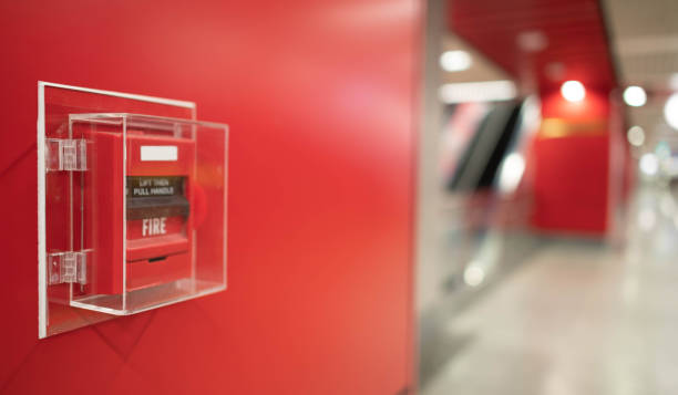 Fire alarm on the wall in subway in Bangkok,  At the Bangkok subway fire warning equipment for emergency. stock photo