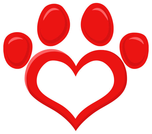 ilustrações, clipart, desenhos animados e ícones de red love paw print logo design flat. ilustração vetorial - 11892