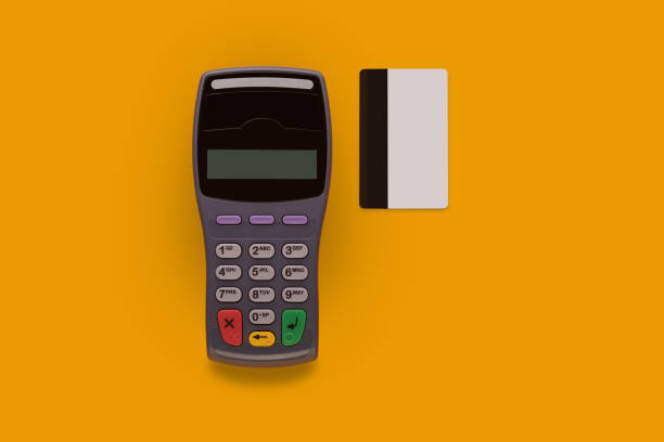 istock Wireless, contactless credit card reader. Electronic banking terminal and credit card 1211930775