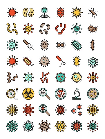 Microorganism and Virus vector illustration, filled icon set