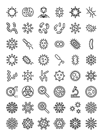 Microorganism and Virus vector illustration, line icon set