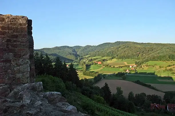 scenery around the "Hochburg Emmendingen" in Southern Germany at evening time