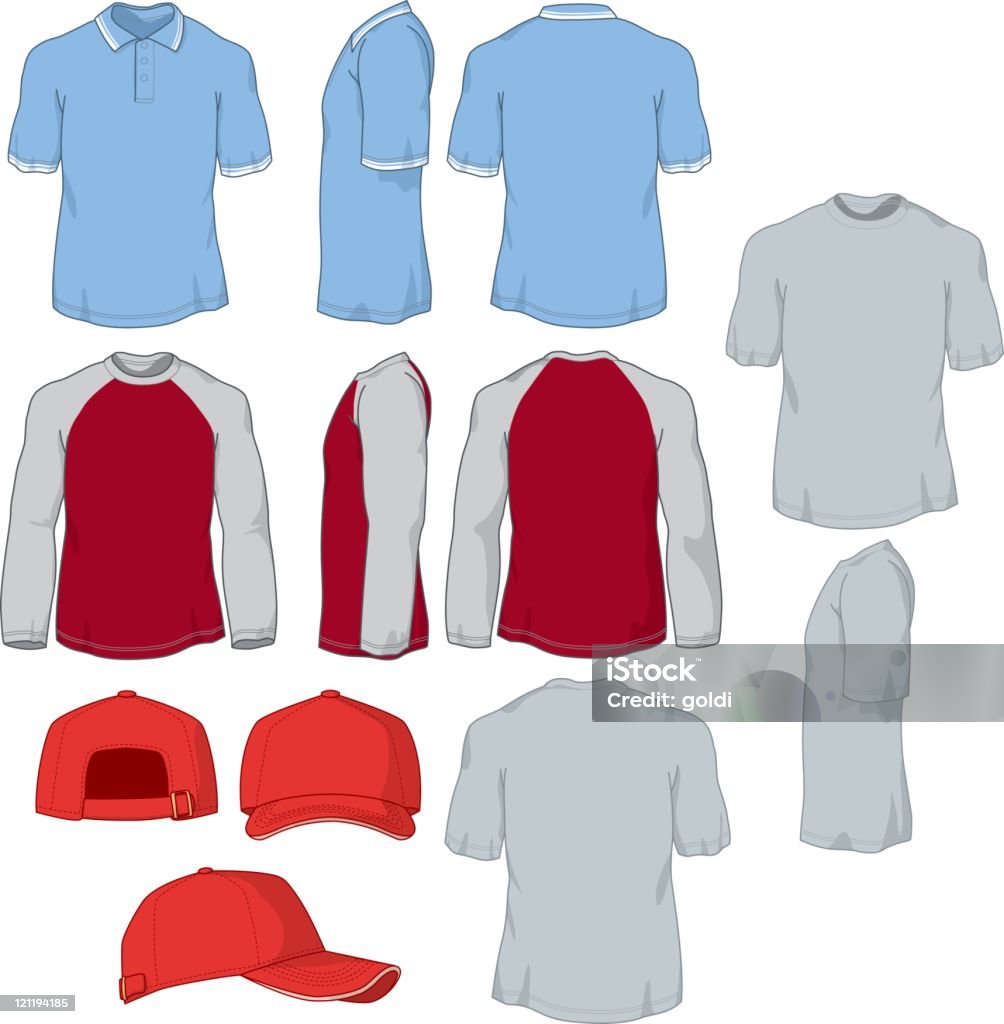 Vários camisas e Boné de Basebol - Royalty-free Camisa Pólo arte vetorial