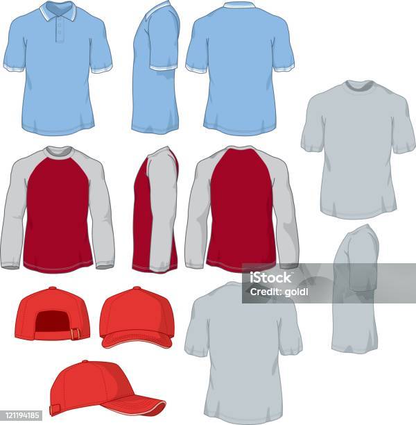 Vários Camisas E Boné De Basebol - Arte vetorial de stock e mais imagens de Camisa Pólo - Camisa Pólo, Homens, Adulto