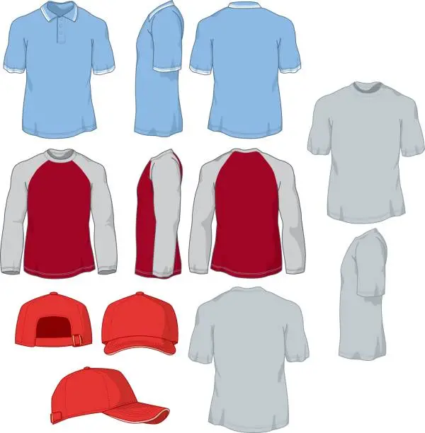 Vector illustration of Various Shirts and Baseball Cap