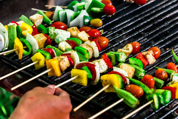 istock Colorful vegetables are grilled on a barbeque 1211943619