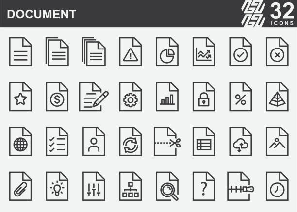 ilustrações de stock, clip art, desenhos animados e ícones de document line icons - open file