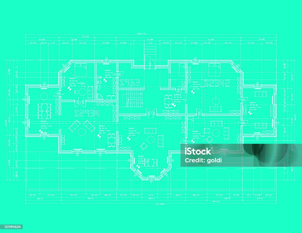 Houseplan niebieski - Grafika wektorowa royalty-free (Plan piętra)