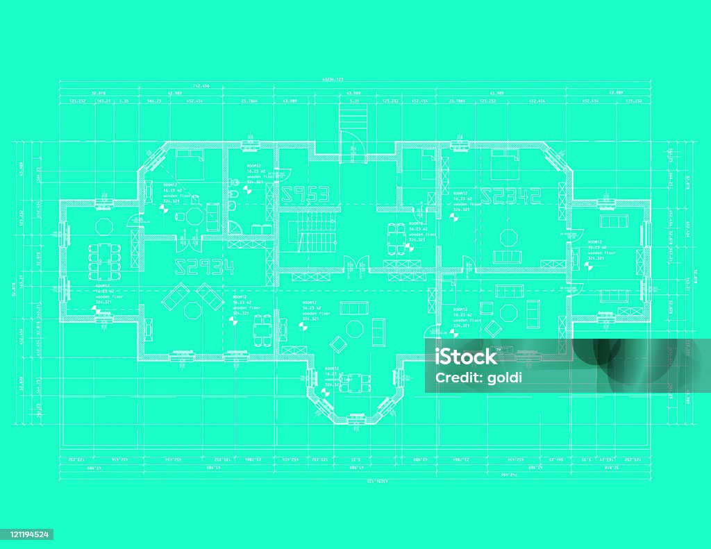 Houseplan синий - Векторная графика План этажа роялти-фри