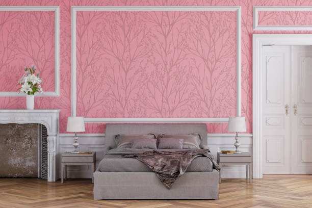 istock Glamour bedroom with decoration and fireplace 1211945855