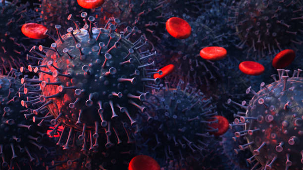 Black virus with blood cells Black virus with blood cells deformed stock pictures, royalty-free photos & images