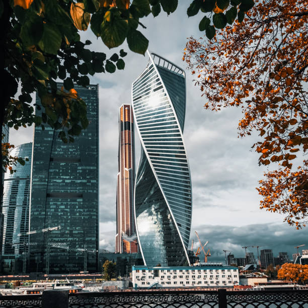 モスクワ市。モスクワ国際ビジネスセンター、ロシア。 - moscow russia russia river panoramic ストックフォトと画像