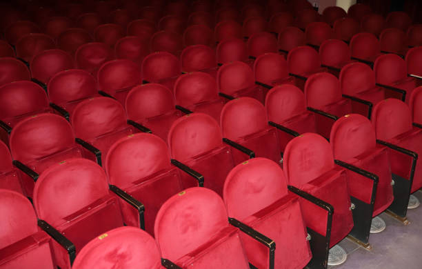 istock Classic rows of empty reddish seats in theatre 1211951116