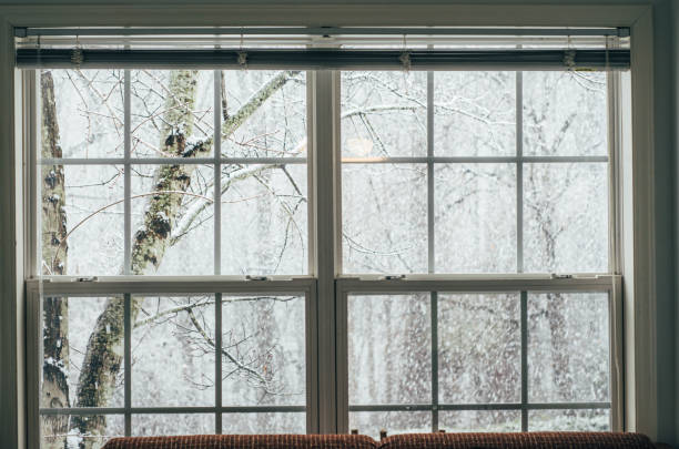 istock Apartment windows view of snowing 1211951562