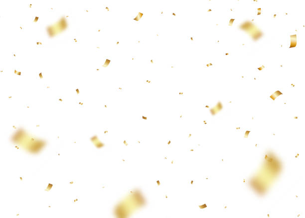 istock Gold Confetti Party Celebration Background With Ribbons And Particles. 1211955379