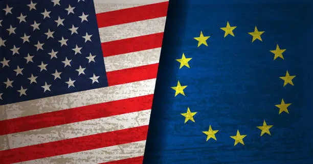 Vector illustration of USA and European Union Flag with grunge texture background