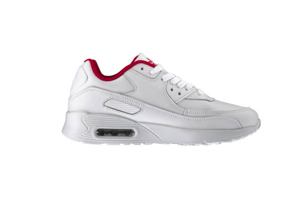 istock Sport shoes. White sneaker with a red insert on a white background. 1211961119