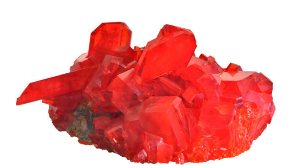 Gemstone red ruby, piece closeup, isolated on a white background. Minerals in Europe stock photo