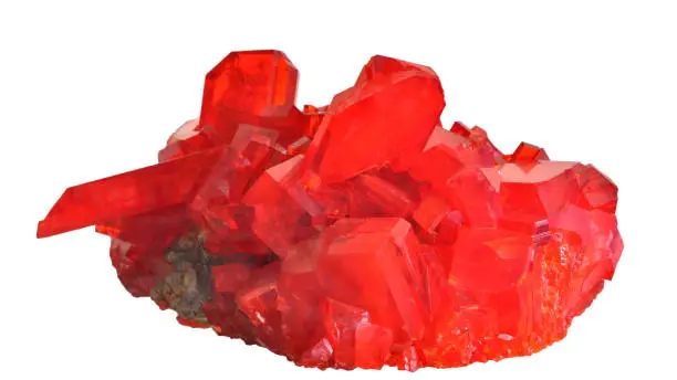 Beautiful red gemstone ruby, piece closeup, isolated on a white background. Minerals in Europe