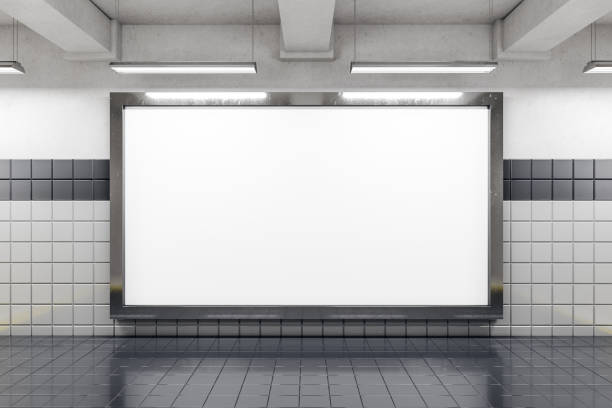 istock Front view of empty subway poster on white wall. 1211963362