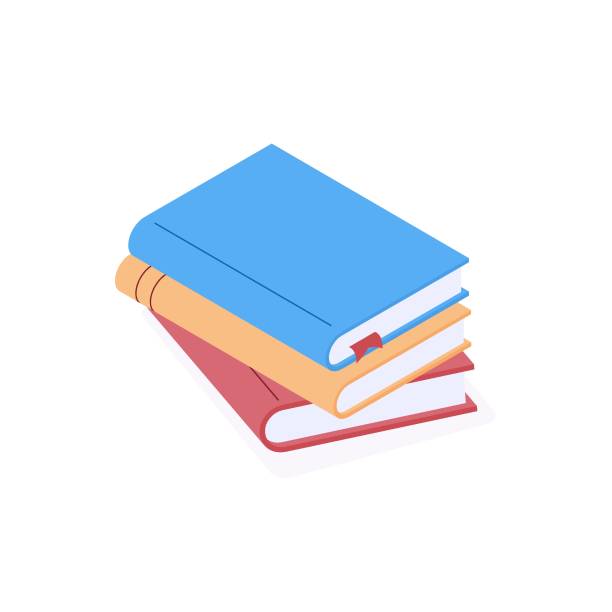 Stack of paper books with colorful hard cover in isometric vector illustration. Stack of paper books with colorful hard cover in isometric vector illustration. Literature with bookmark isolated on white background in flat 3d style for education or reading concept. stack books stock illustrations