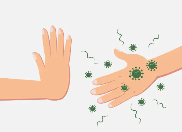 Vector illustration of Man refusing hand shake with virus infected people