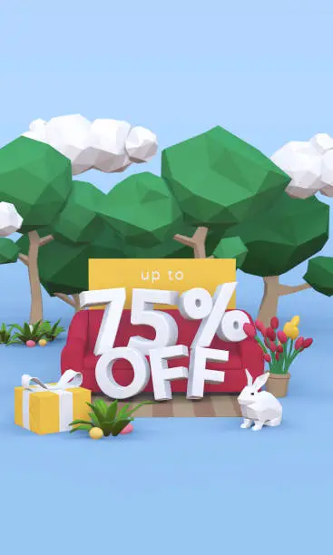 Photo of 75 Seventy five percent off - Easter Sale 3D illustration.