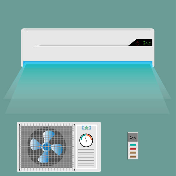 ilustrações de stock, clip art, desenhos animados e ícones de air conditioner units with remote control vector - air air conditioner electric fan condition