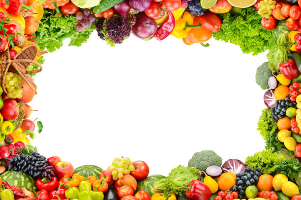 istock Collage fresh and healthy vegetables and fruits in form frame 1211968068